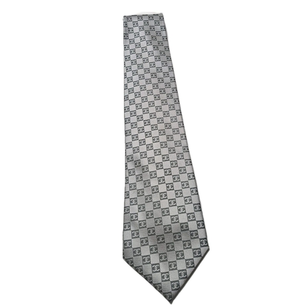 CHANEL Mens Vintage Tie Blue Iconic CC Coco Chanel Logo Hand Made Silk Jacquard